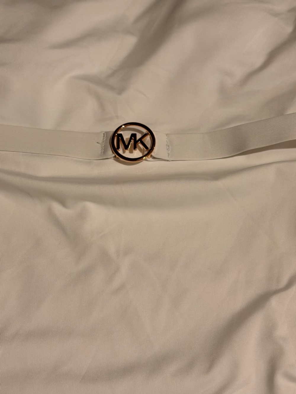 Michael Kors Cream Strapless One-Piece Swimsuit with Gold MK Belt - Picture 2 of 8